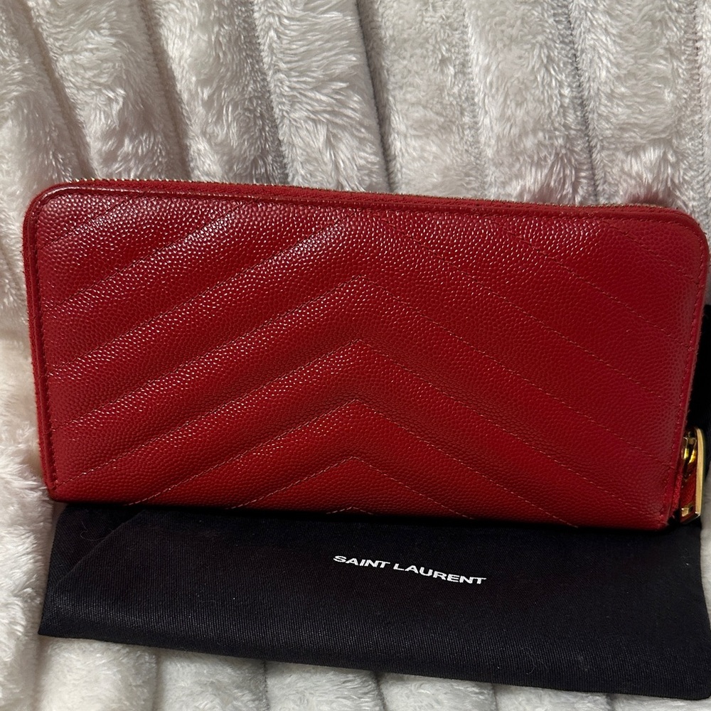 YSL Saint Laurent Cherry Red Quilted Wallet - Picture 2 of 10